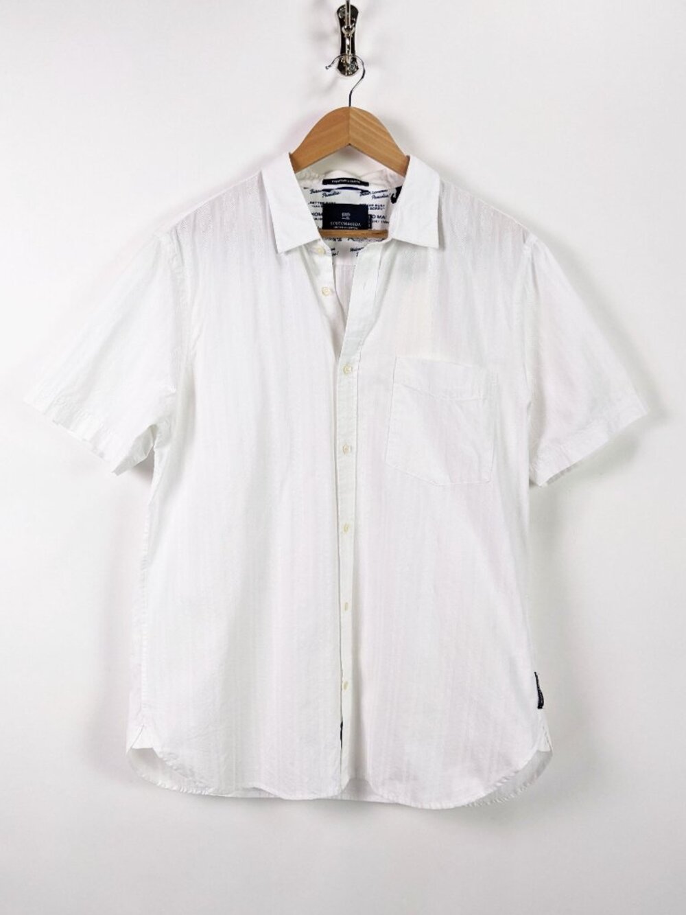Scotch & Soda Mens Core Solid Short Sleeve Button-Up Shirt White Size XL